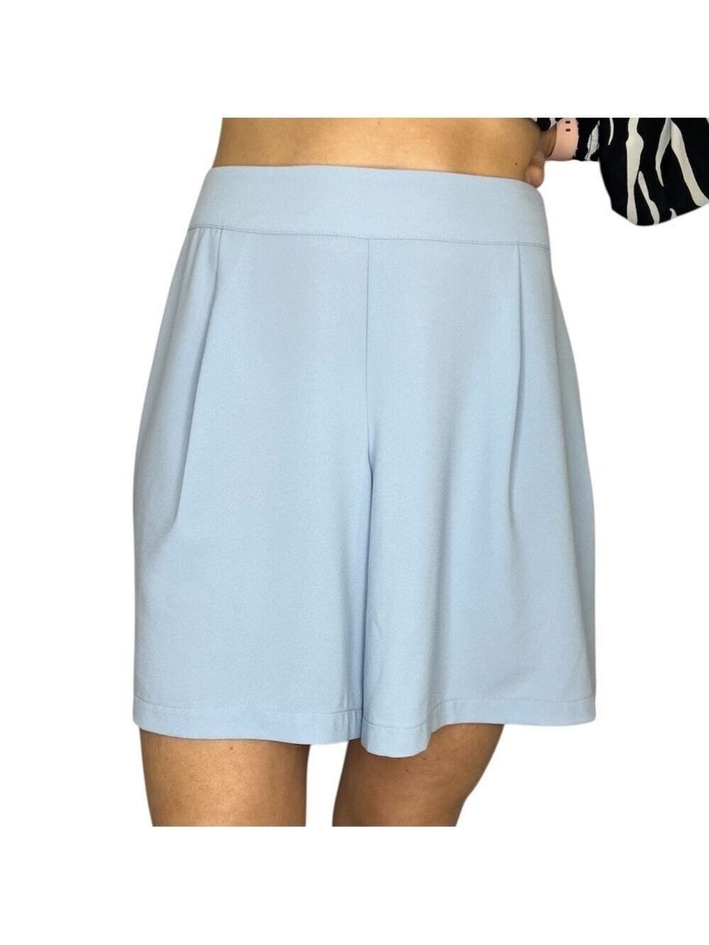 Melanie Lyne pale blue high rise flowy pleated dressy old money preppy shorts 4